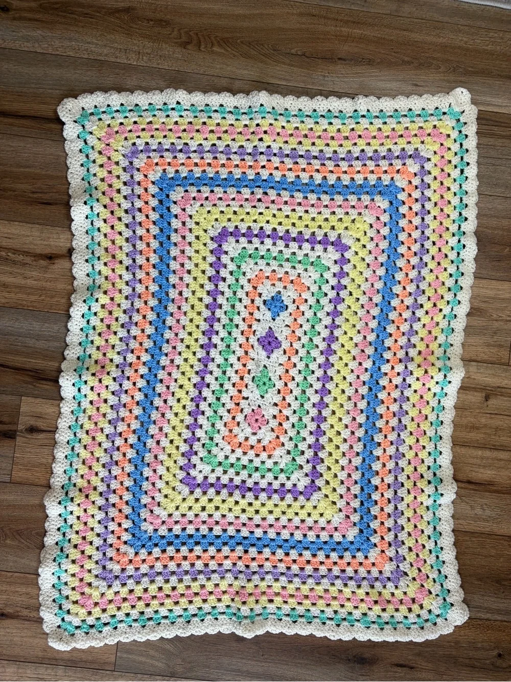 handmade crochet granny square cottagecore grandmacore pastel blanket